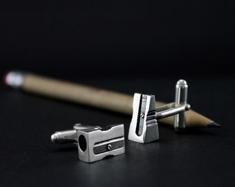 Pencil Sharpener sterling silver cufflinks, original cufflinks silver, pencil sharpener cufflinks, different wedding cufflinks, groomsmen