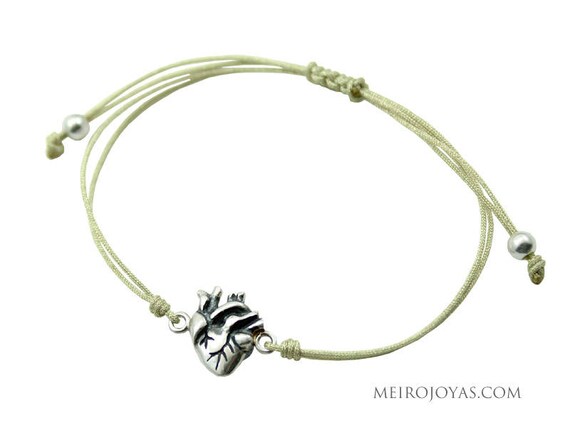Anatomical Heart, Real Heart, Bracelet, Sterling Silver Human