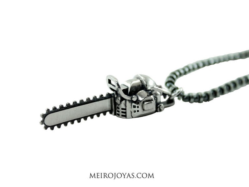 Chainsaw long necklace sterling silver chainsaw necklace Etsy