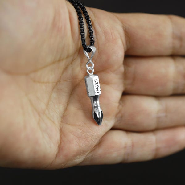 Necklace screwdriver sterling silver made, necklace for mechanic engineer