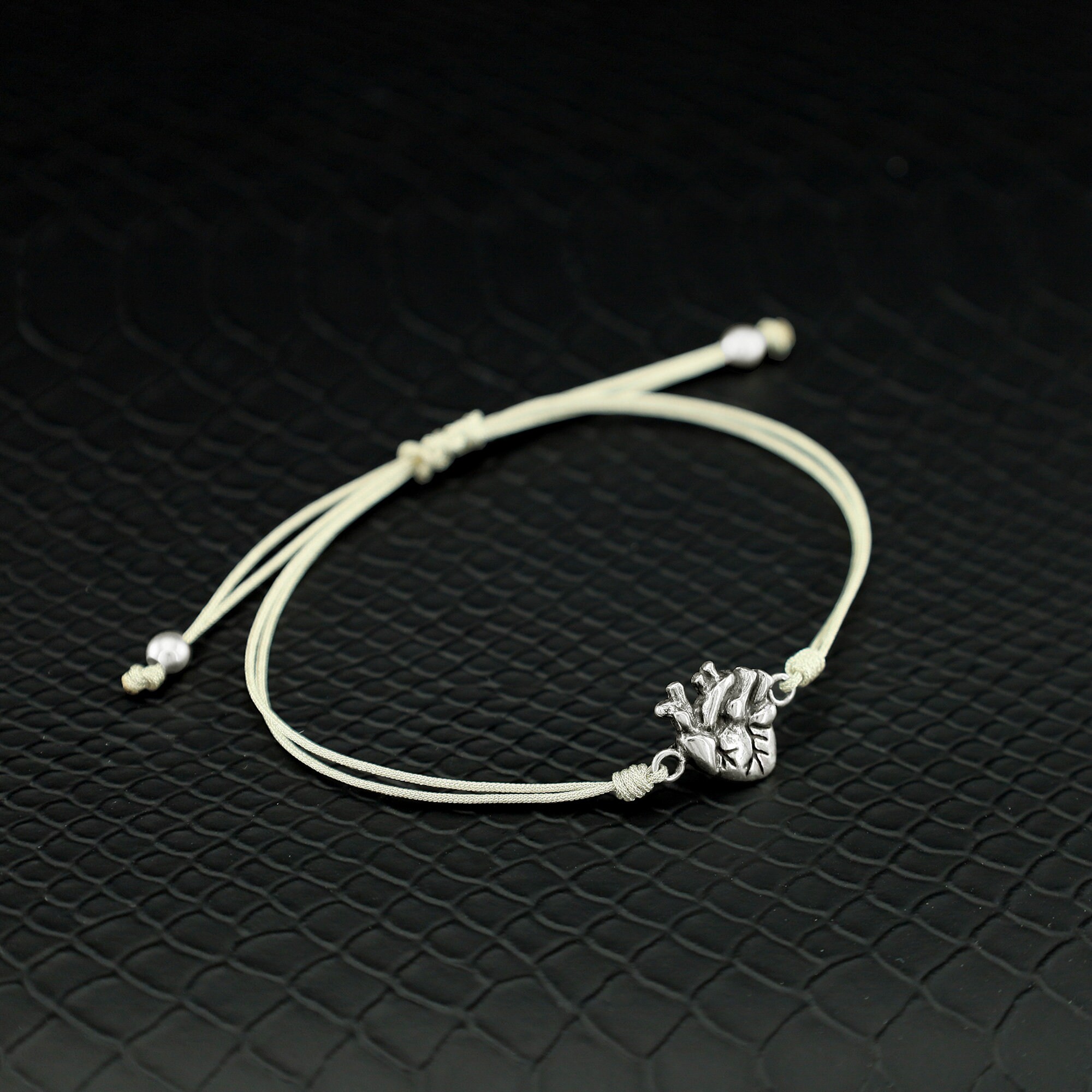 Anatomical Heart, Real Heart, Bracelet, Sterling Silver Human