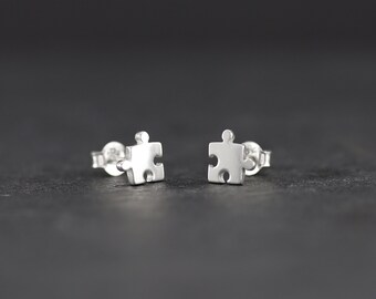 Jigsaw puzzle earrings, puzzle earrings, missing piece earrings, sterling silver puzzle earrings stud, autism symbol, best friends gift