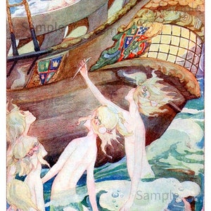 Delicate and Beautiful Fairy Tale Illustration from the Little Mermaid, Vintage Image by famed Children&#39;s Book Illustrator Anne Anderson