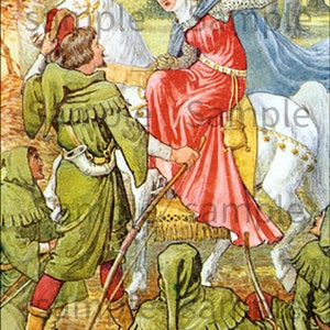Robinhood and His Merry Men Classic Fairy Tale, Vintage Image by Walter Crane Published 1914