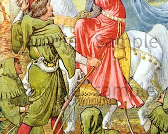 Robinhood and His Merry Men Classic Fairy Tale, Vintage Image by Walter Crane Published 1914