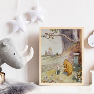 Classic Winnie the Pooh and Piglet Garden, Digital Download Printable Art Print, Vintage Image by Children&#39;s Book Illustrator E.H Shepard