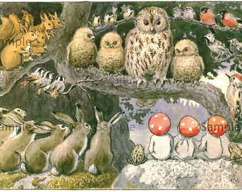 Elsa Beskow Children of the Forest,  Vintage Image by Children's Book Illustrator Elsa Beskow