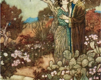 Vintage Edmund Dulac from Rubáiyát of Omar Khayyám, translated from Persian by Edward Fitzgerald and Illustrated by Edmund Dulac in 1859