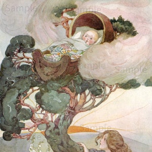 Vintage Fairy Tale Illustration "Baby On The Tree Top", Vintage Image by famed Children's Book Illustrator Anne Anderson