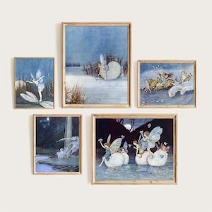 Five Vintage Magical Fairy Prints, Fairies, Fish, Shells, Moonlight, Perfect for Nursery or Children&#39;s Room, Ida Rentoul Outhwaite art