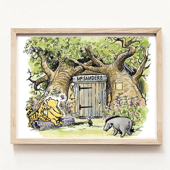Classic Winnie the Pooh and Pals in Front of Tree House
