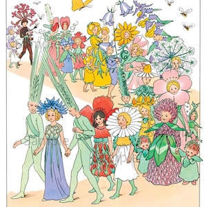 Elsa Beskow Fairy Flower Parade,  Vintage Image by Children&#39;s Book Illustrator Elsa Beskow
