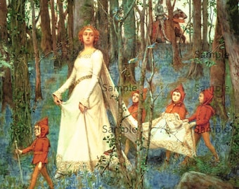 The Fairy Wood, Fairy Queen and Wood Fairies,  Vintage Image From Henry Rheam 1904