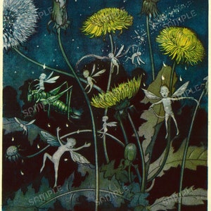 Night Fairies, Magical Fairy Image,  Vintage Image by German Children&#39;s Book Illustrator Else Wenz Vietor
