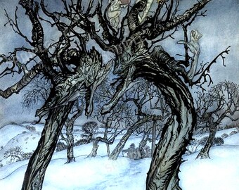 Spooky Trees Perfect for Halloween Greeting Card, Vintage Image by Arthur Rackham "Whisper Trees"