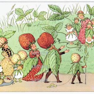 Elsa Beskow Strawberry Royalty,  Vintage Image by Children&#39;s Book Illustrator Elsa Beskow