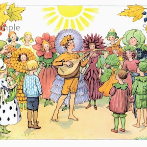 Elsa Beskow Flower Serenade,  Vintage Image by Children&#39;s Book Illustrator Elsa Beskow