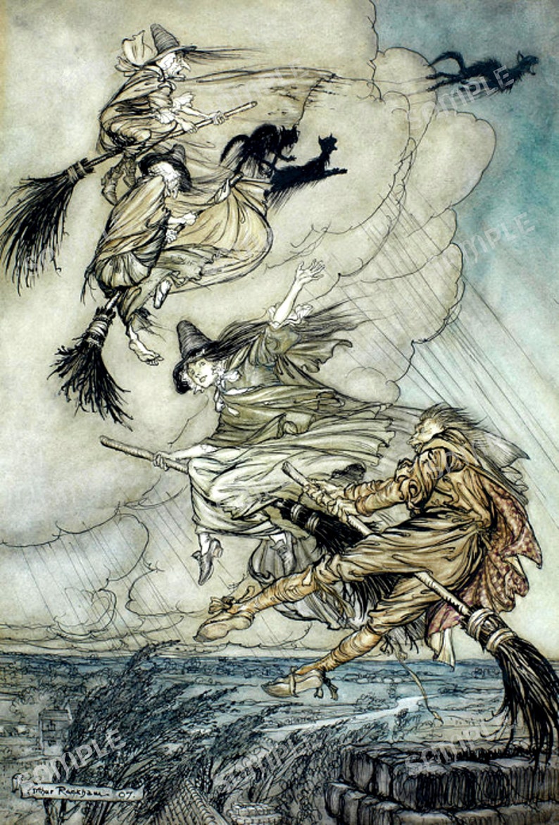 Haunting Witches Perfect for Halloween Greeting Card, Vintage Image by ...