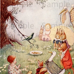 Mother Goose, Fairy Tale Characters and Children, Vintage Image by  Children&#39;s Book Illustrator Flora White 1914