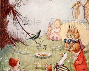 Mother Goose, Fairy Tale Characters and Children, Vintage Image by  Children's Book Illustrator Flora White 1914