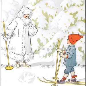 Elsa Beskow Ollie&#39;s Ski Trip,  Vintage Image by Children&#39;s Book Illustrator Elsa Beskow