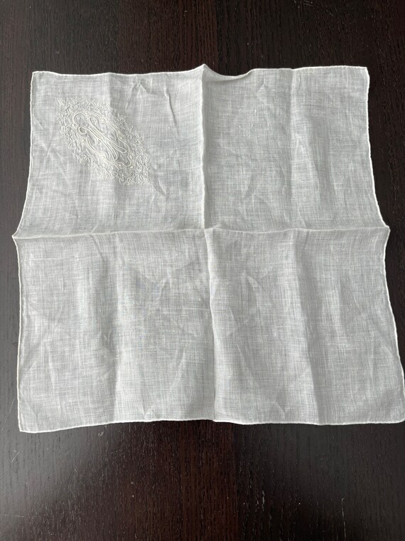 Vintage embroidered linen handkerchief - image 2