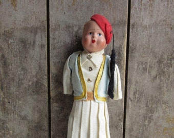 Vintage Greek Doll, Greek Cloth Dolls, Souvenir, World, Ethnic, International Folk Dolls, Native Costume, Papier Paper Mache, Composition