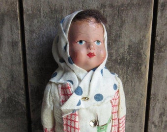 Vintage Cloth Greek Doll, Greek Dolls, Souvenir, Peasant, World, Ethnic, International Folk Dolls, Native Costume, Papier Paper Mache, Cloth