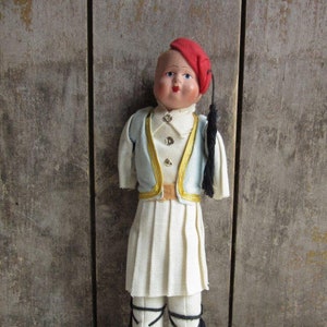 Vintage Greek Doll, Greek Cloth Dolls, Souvenir, World, Ethnic, International Folk Dolls, Native Costume, Papier Paper Mache, Composition image 1
