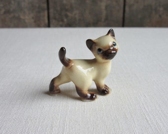Hong Kong Miniature Cat Figurine vintage Cat Lover Gift Siamese Kitten Knick Knack