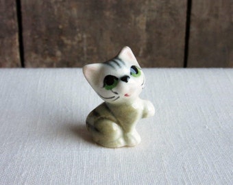 Miniature Porcelain Cat Figurine Hand Paint Set//4 TINY Black /& White Cat Kitten