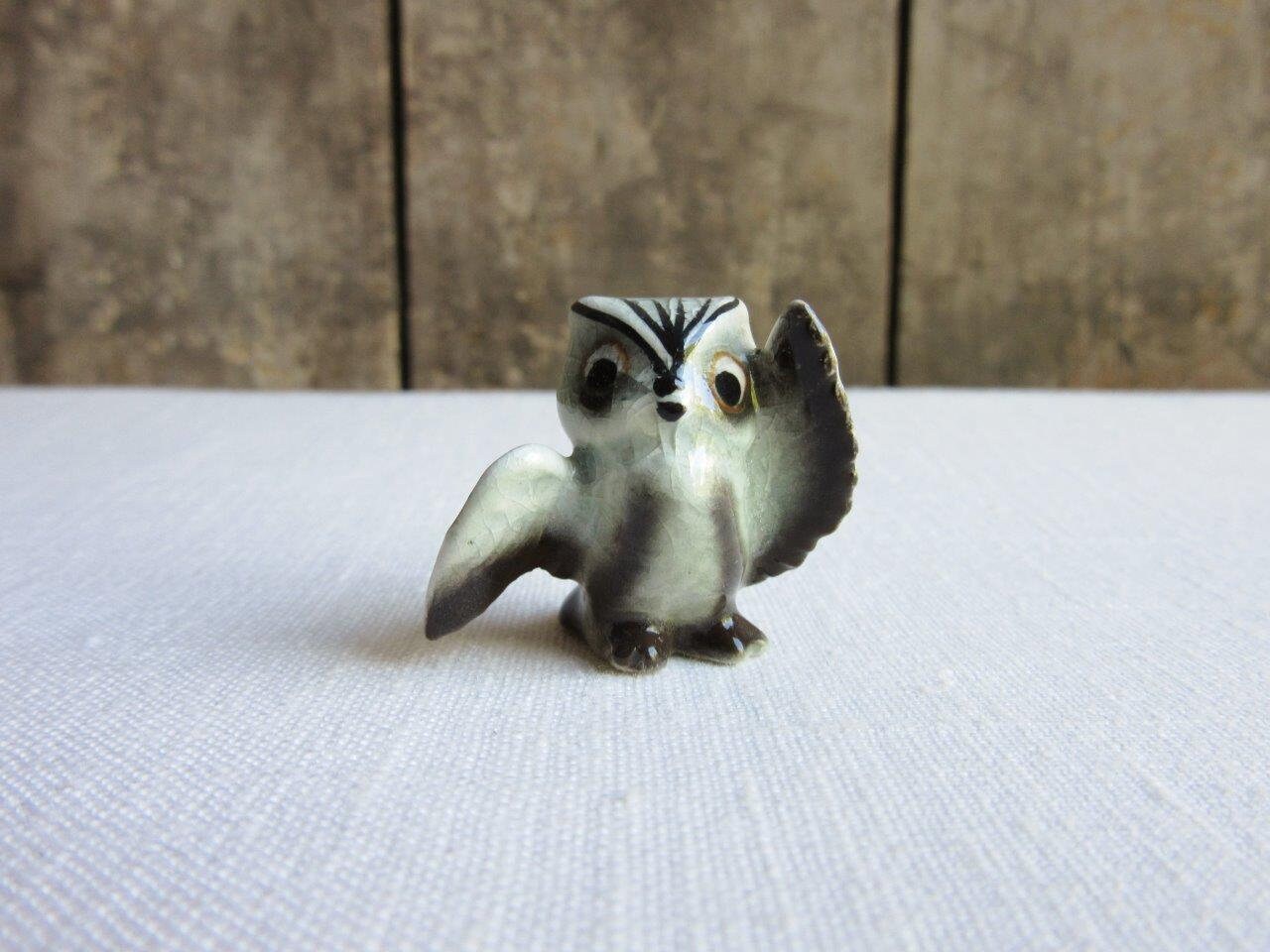 Vintage Miniature Owl Figurine Green Figurines Bird Japan Birds Wing