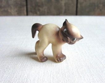 HTF Hagen Renaker Matte Roughneck Miniature Siamese Cat Figurine, Mini Roughneck Siamese Cat, Kitten, Vintage Matte Siamese Cat Figurine