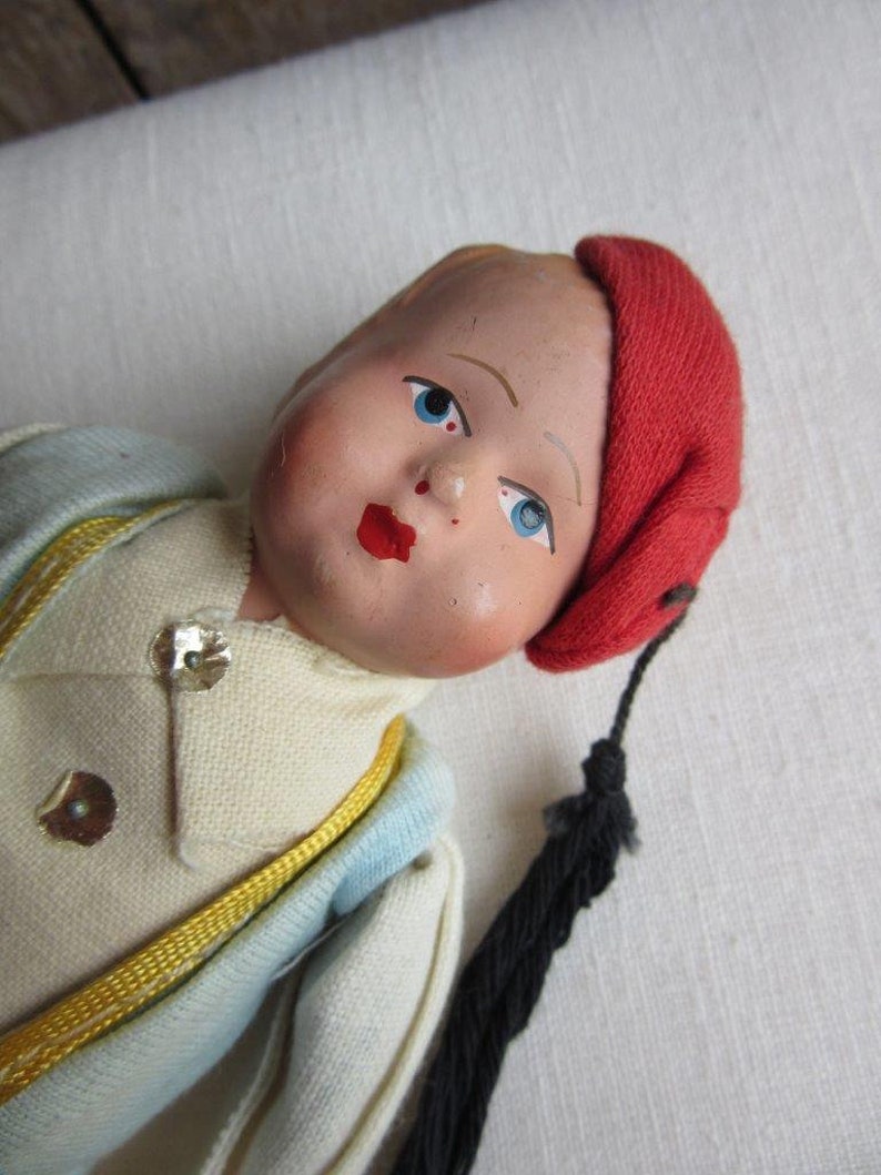 Vintage Greek Doll, Greek Cloth Dolls, Souvenir, World, Ethnic, International Folk Dolls, Native Costume, Papier Paper Mache, Composition image 8