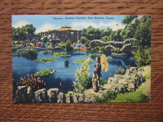 Original Vintage Linen Chinese Sunken Gardens Postcardsan Etsy