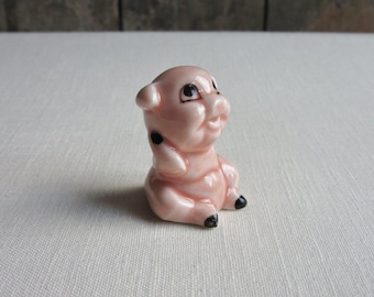 Figura de cerdo feliz en miniatura, cerdita de cerámica lindo cerdito bebé, figura de animal de granja de cerdo vintage, hueso de porcelana de cerámica China Figura de cerdo
