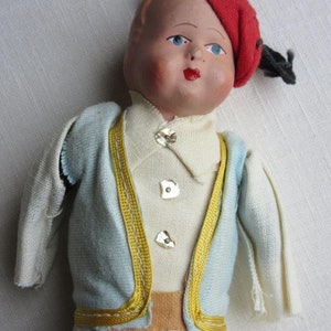 Vintage Greek Doll, Greek Cloth Dolls, Souvenir, World, Ethnic, International Folk Dolls, Native Costume, Papier Paper Mache, Composition image 9