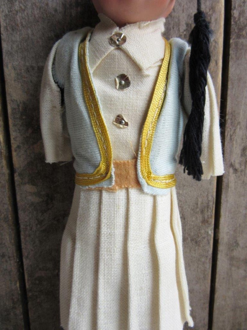 Vintage Greek Doll, Greek Cloth Dolls, Souvenir, World, Ethnic, International Folk Dolls, Native Costume, Papier Paper Mache, Composition image 4