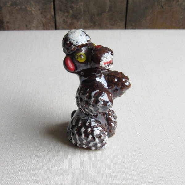 Mid Century Vintage Redware Brown Poodle Figurine, Miniature Begging Redware Poodle Figurine, Japan, Dog, Dogs, Ceramic Red Ware Animals