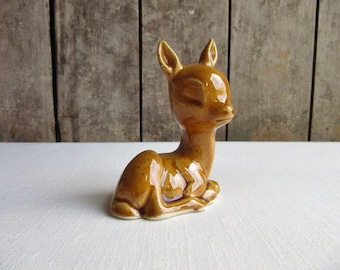 Mid Century/Arts and Crafts Style Vintage Deer, Fawn Figurine, Pottery Ceramic Deer, Fawn Figurine, Brown Deer Sculpture, Deco Arts Crafts