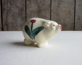 Vintage Piggy Razor Bank, Ceramic Pig Figurine, Razor Blade Bank, Small Floral Ceramic Piggy Bank, Figurine, Tulip, Retro Shaving, Grooming