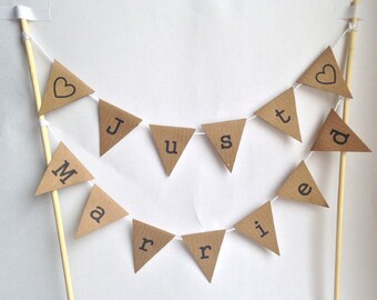 WEDDING Just Married CAKE BUNTING Topper Rustic Vintage Decoration Manila Black