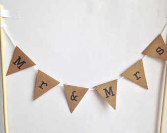 WEDDING Mr & Mrs CAKE BUNTING Topper Rustic Vintage Decoration White Black