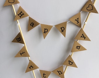 Party HAPPY BIRTHDAY Cake Bunting Topper Rustic Decoration Manila