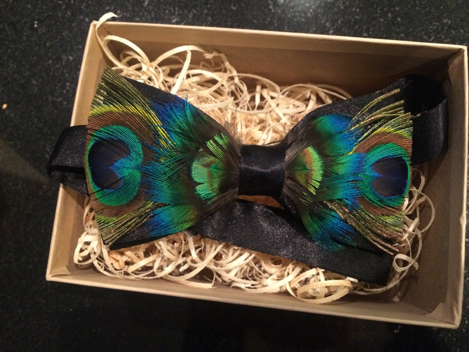 thumbnail image 2 of Peacock Feather Bow Tie - Pre-Tied Adjustable PU Leather With Rhinestone Accents S 875170 2 of 9