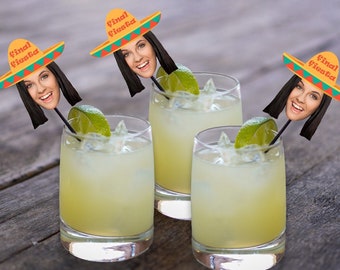 final fiesta drink stirrers with face and sombrero, stir sticks personalized bachelorette, swizzle sticks custom, last fiesta cocktail stir