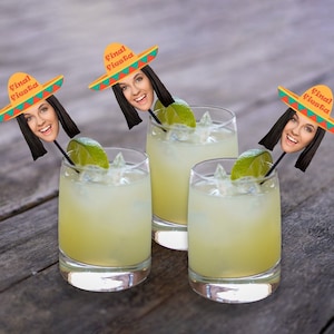 final fiesta drink stirrers with face and sombrero, stir sticks personalized bachelorette, swizzle sticks custom, last fiesta cocktail stir