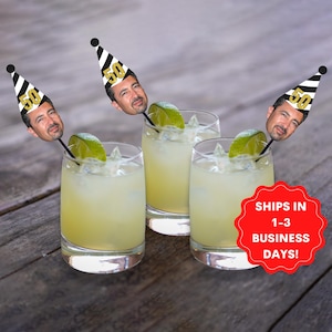 Drink stirrers personalized with face, 50th Birthday stir sticks Custom Party Decorations, 30th, 40th, swizzle sticks, photo drink stirrer