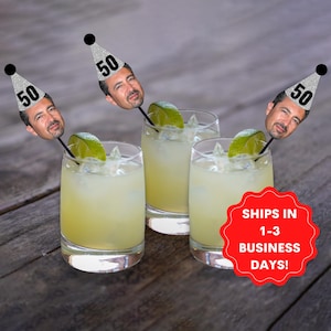 50th Birthday stir sticks, Drink stirrers personalized with face, Custom Party Decorations, 30th, 40th, swizzle sticks, photo drink stirrer