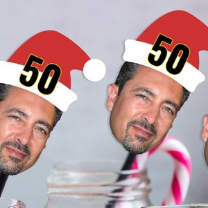 Drink stirrers personalized with face and Santa hat, 50th Birthday stir sticks Custom Party Decorations, 30th, 40th, swizzle sticks